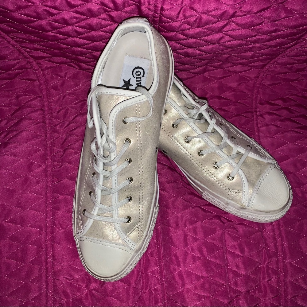 Converse gold shimmer leather low tops